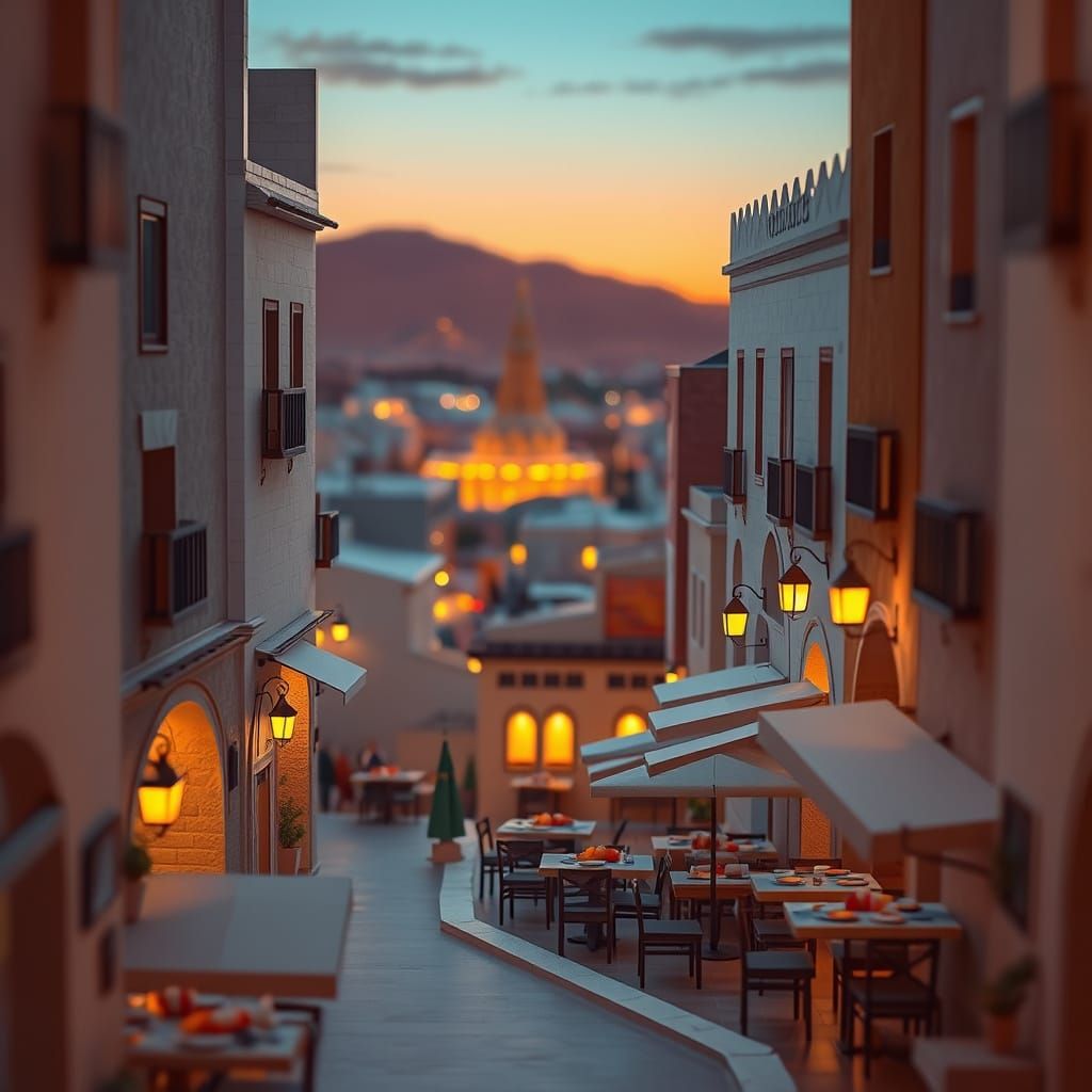 Origami Papercraft Cityscape of Seville at Twilight