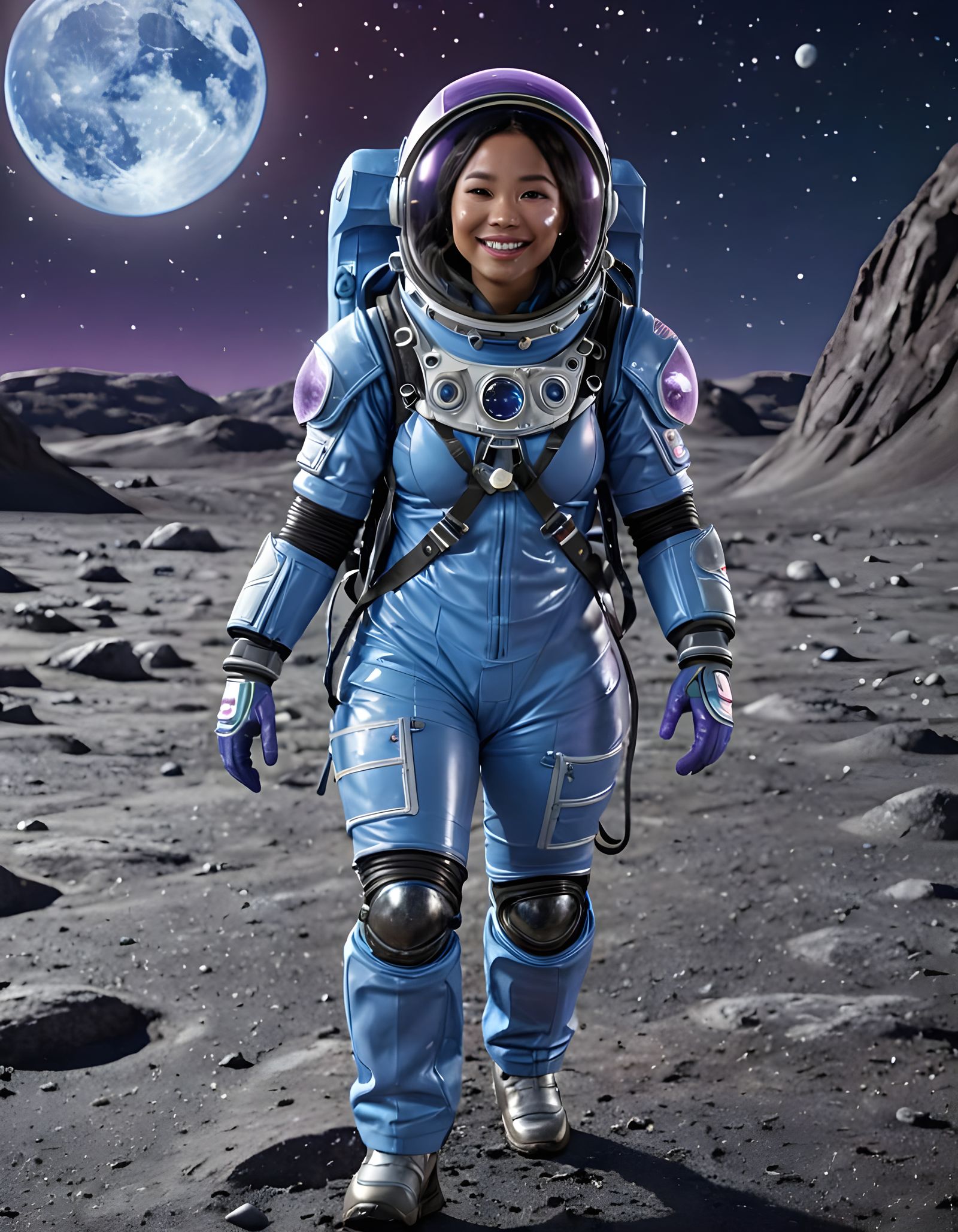 Inuit Woman Astronaut Walking on the Moon in Spacesuit