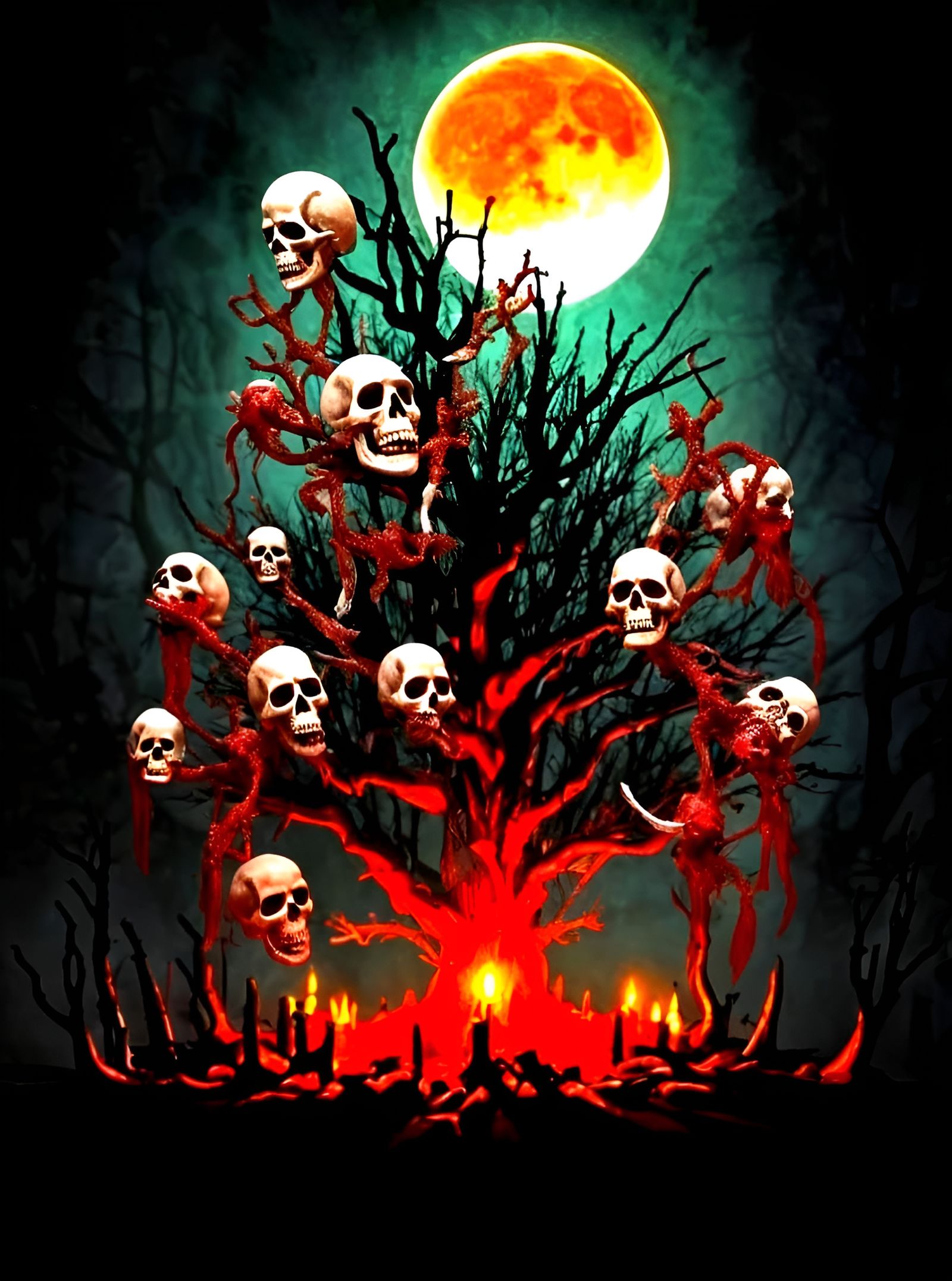 Macabre Christmas Tree with Skulls and Blood