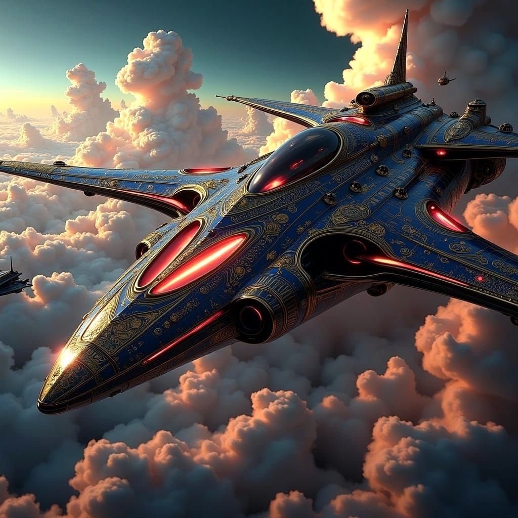 Ethereal Spacecraft in Mesopotamian-Inspired Sci-Fi Art