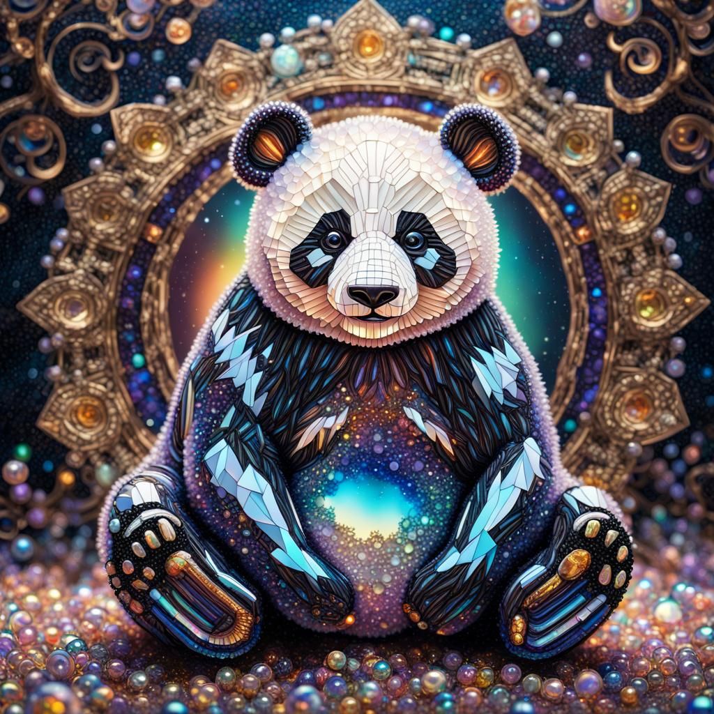 Intricate Glass Bead Panda in Astral Illustration
