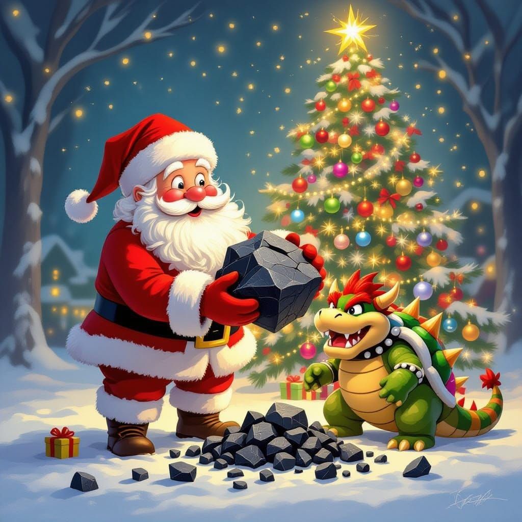 Santa Claus Gives Coal to Bowser in Fairytale Style
