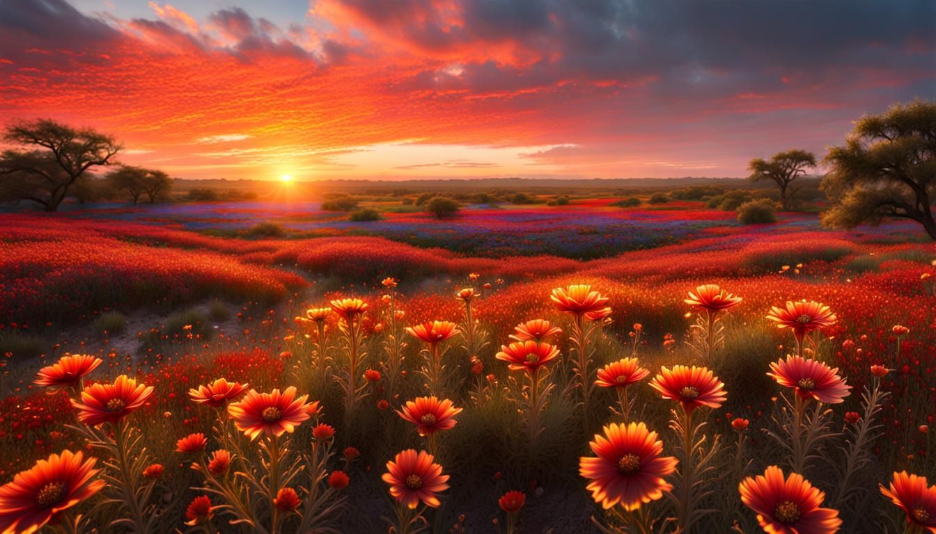 Texas Sunset Over Wildflower Field: Matte Painting