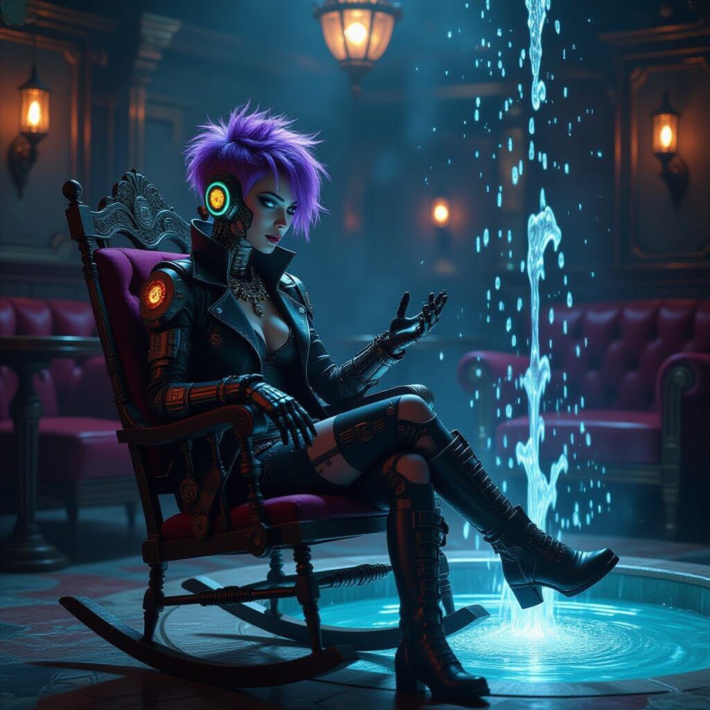 Dieselpunk Alchemist in Speakeasy with Cybernetic Enhancemen...