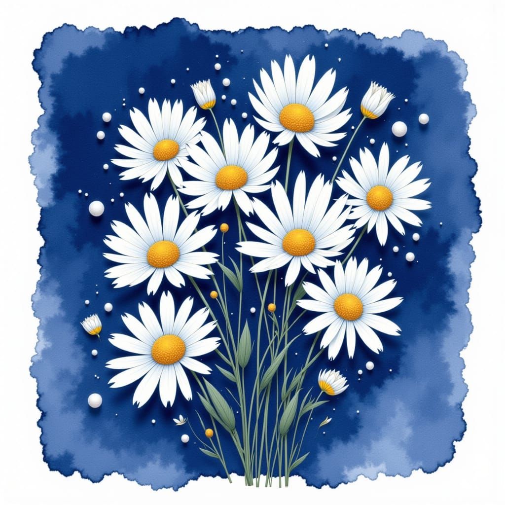 Whimsical Abstract Daisy Bouquet in Watercolor Style