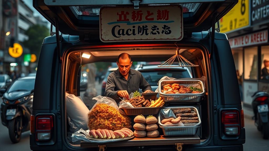 Japanese Street Vendor in Addis Ababa: Hyperrealistic Scene