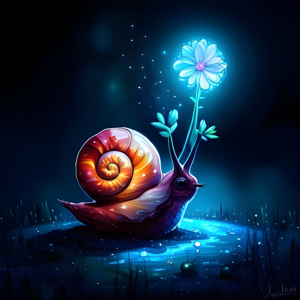 Luminous Crystal Snail on Flower Petal