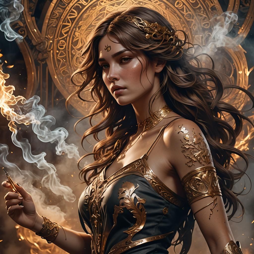 Bronze Haired Woman Portrait in Art Nouveau Style