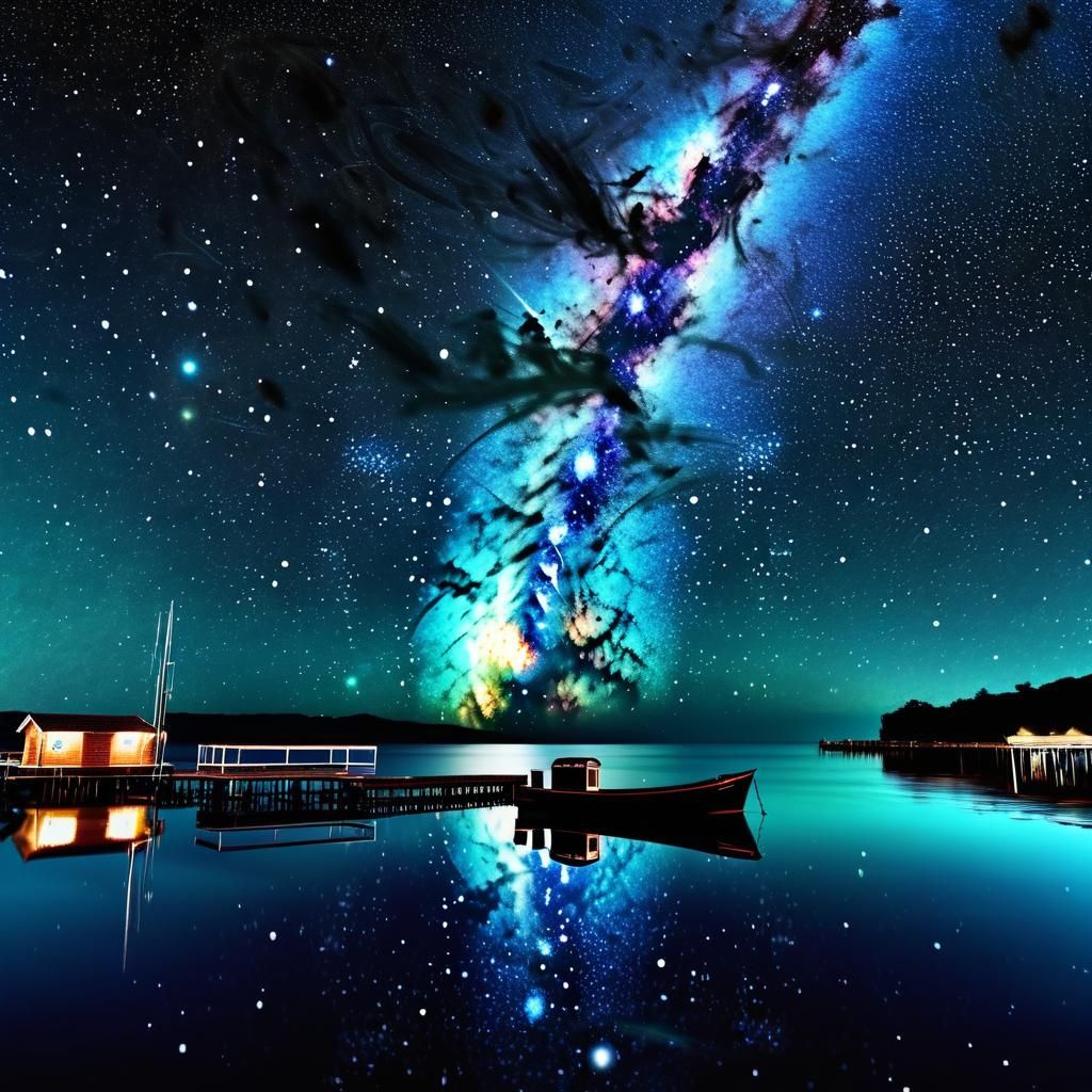 Pointillist Galaxy Nebula Night on the Pier