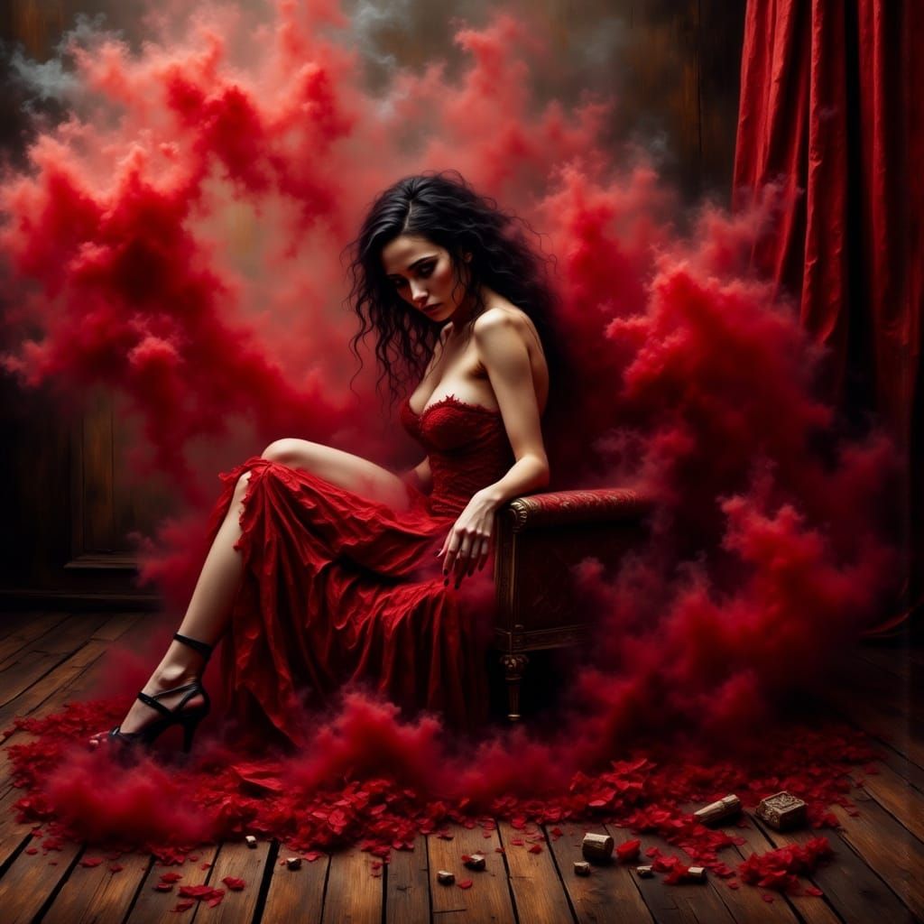 Decadent Brothel Interior, Shrouded in Artificial Red Smoke