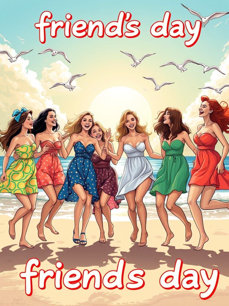 Seashore Dance: Friends Day in Comic Book Style