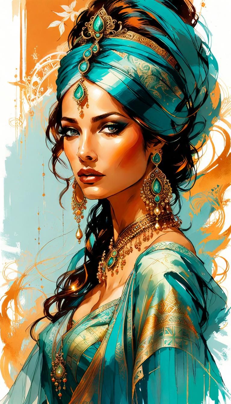 Princess Jasmine Illustration in Carne Griffiths Style