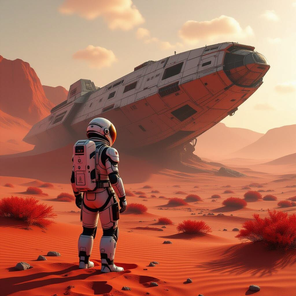 Astronaut Discovers Giant Spaceship on Alien World