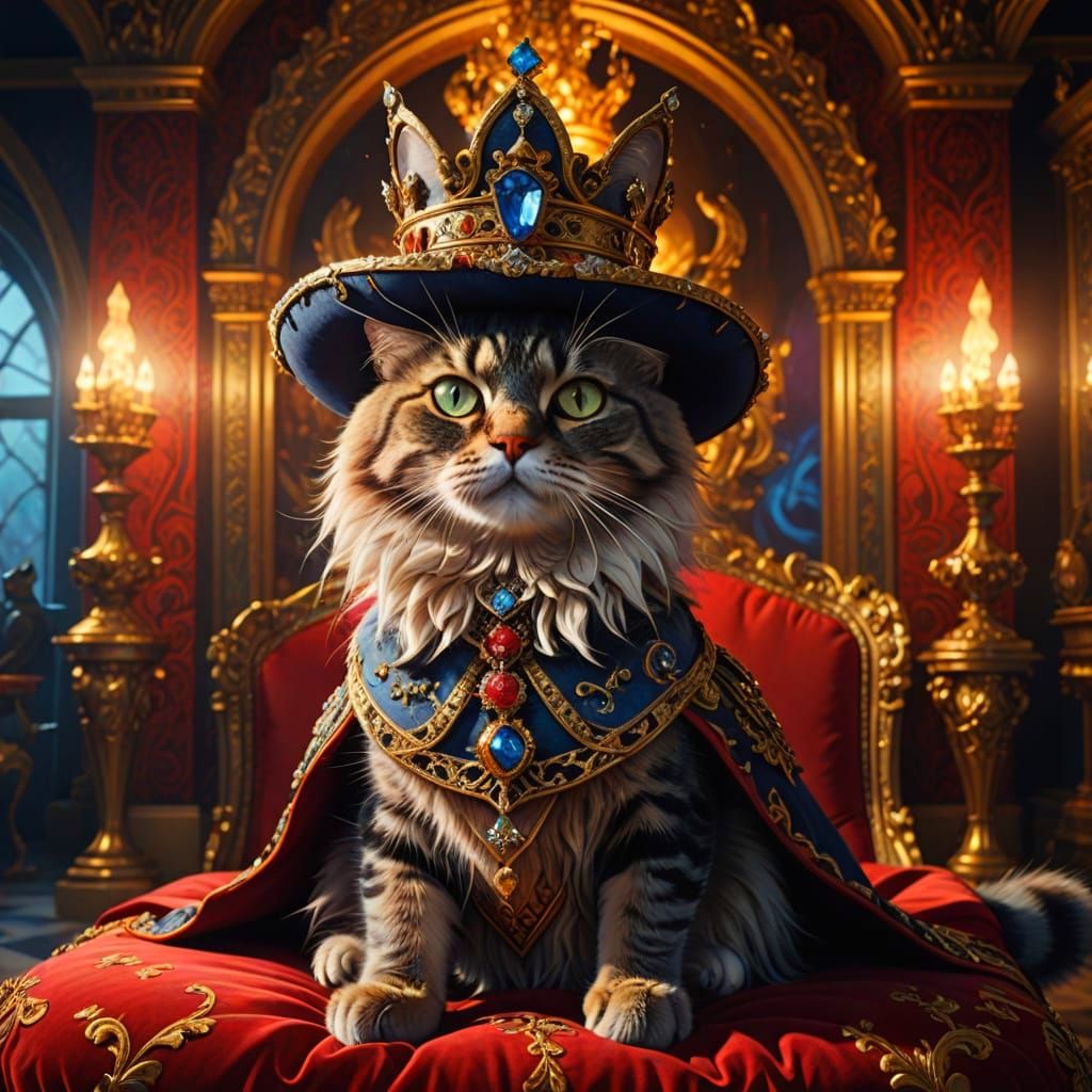 Surreal Musketeer Cats on a Royal Crown