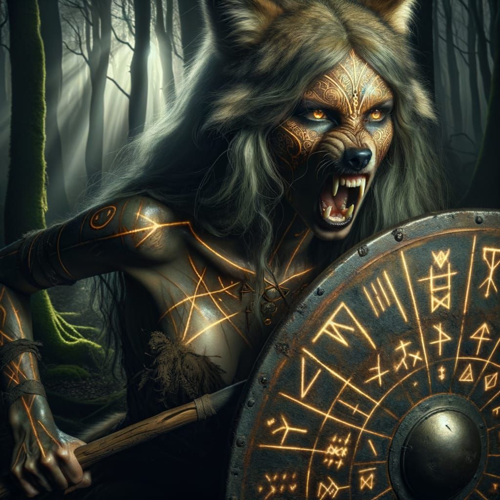 Wolf Goddess in Hyper-Realistic, Expressionistic Style
