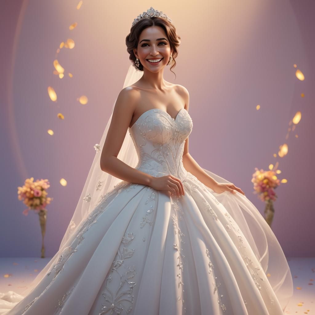 Radiant Bride in Strapless Dress: 3D Digital Art
