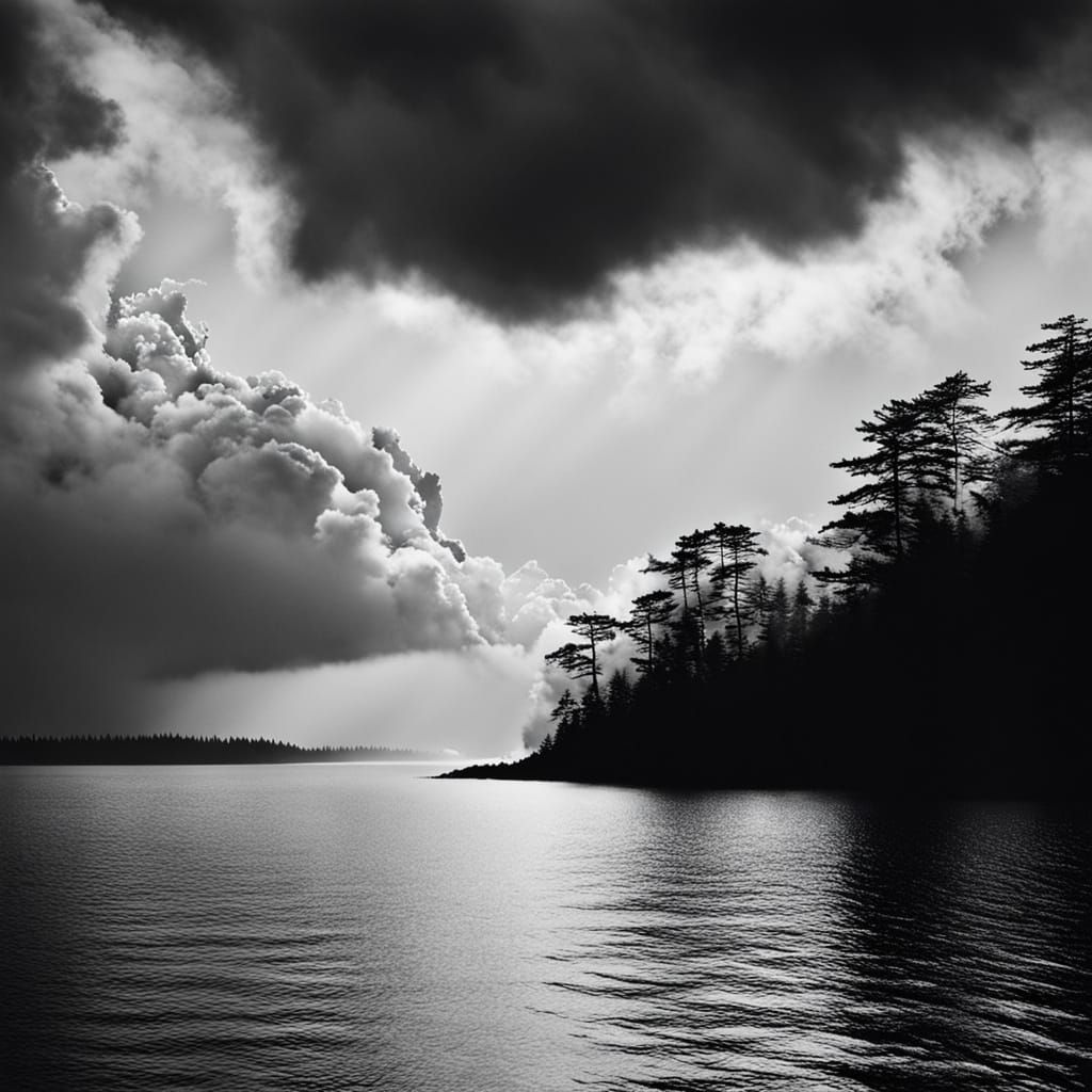 Dramatic Forest Shoreline Under Overcast Sky