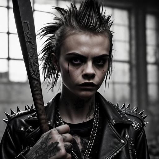 Punk Rocker in Abandoned Asylum with Intense Lighting