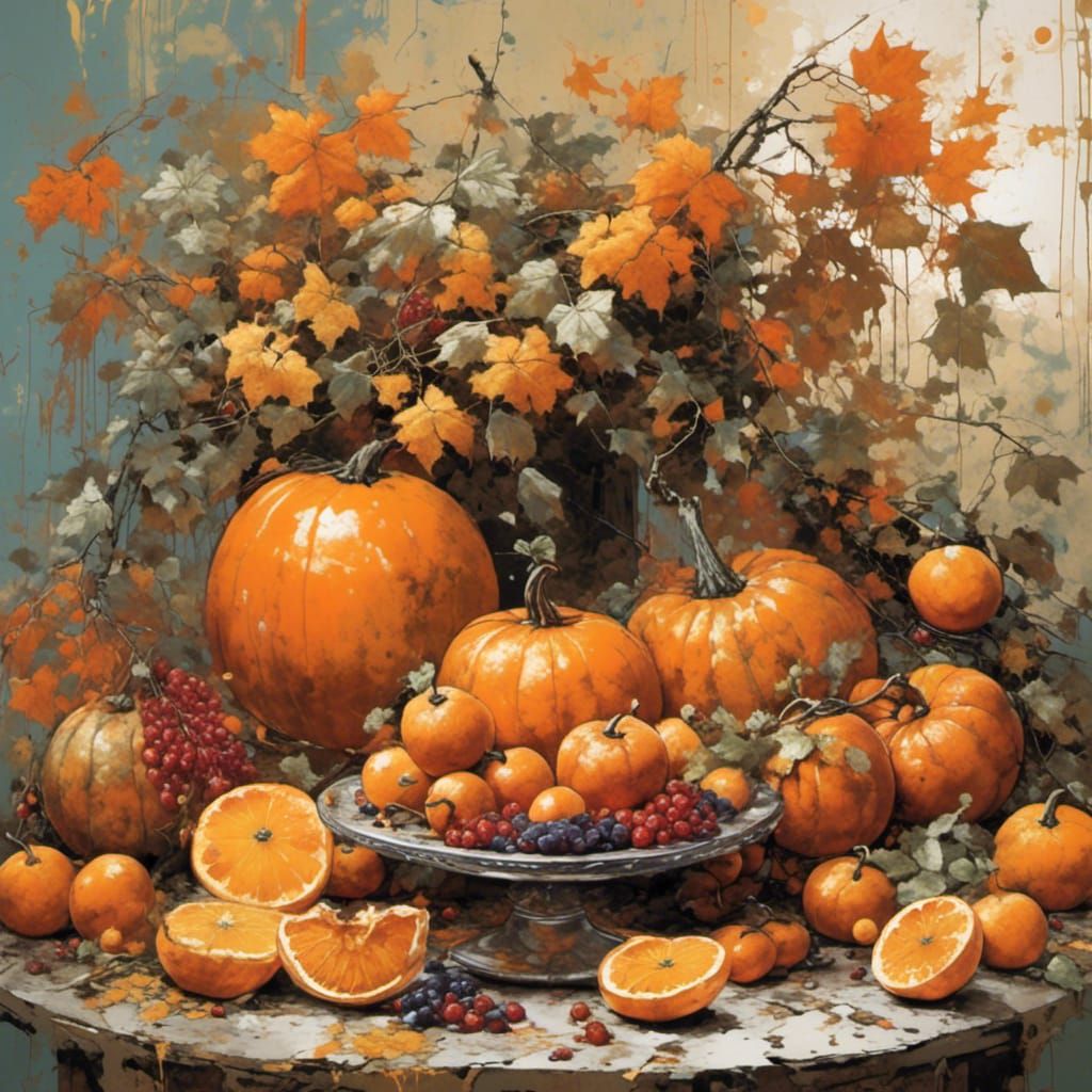 Fruits and Berries Table in Splatter Graffiti Style