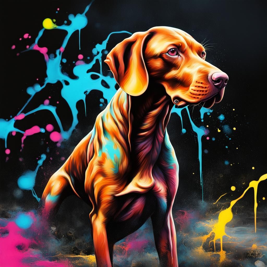 Bioluminescent Vizsla in Graffiti Art Style