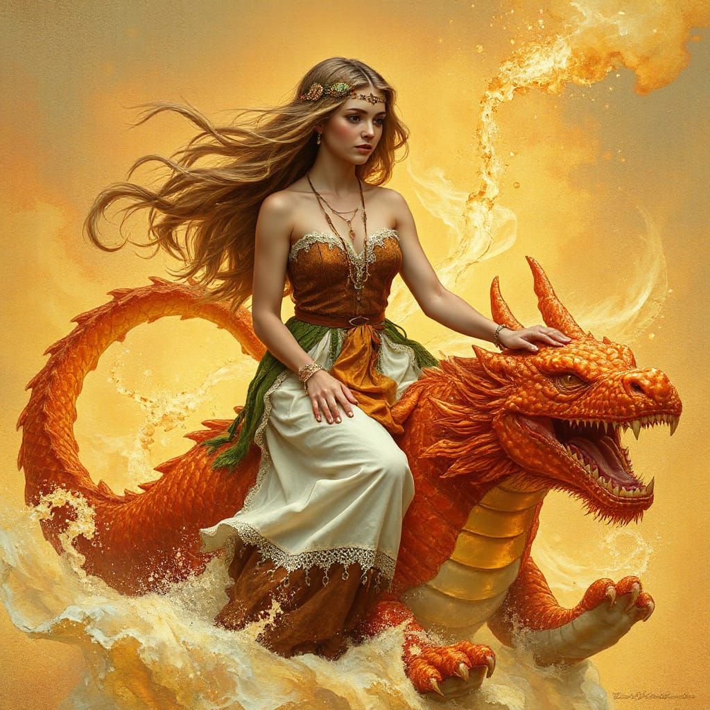 Woman on Gummy Dragon in Soda Sea