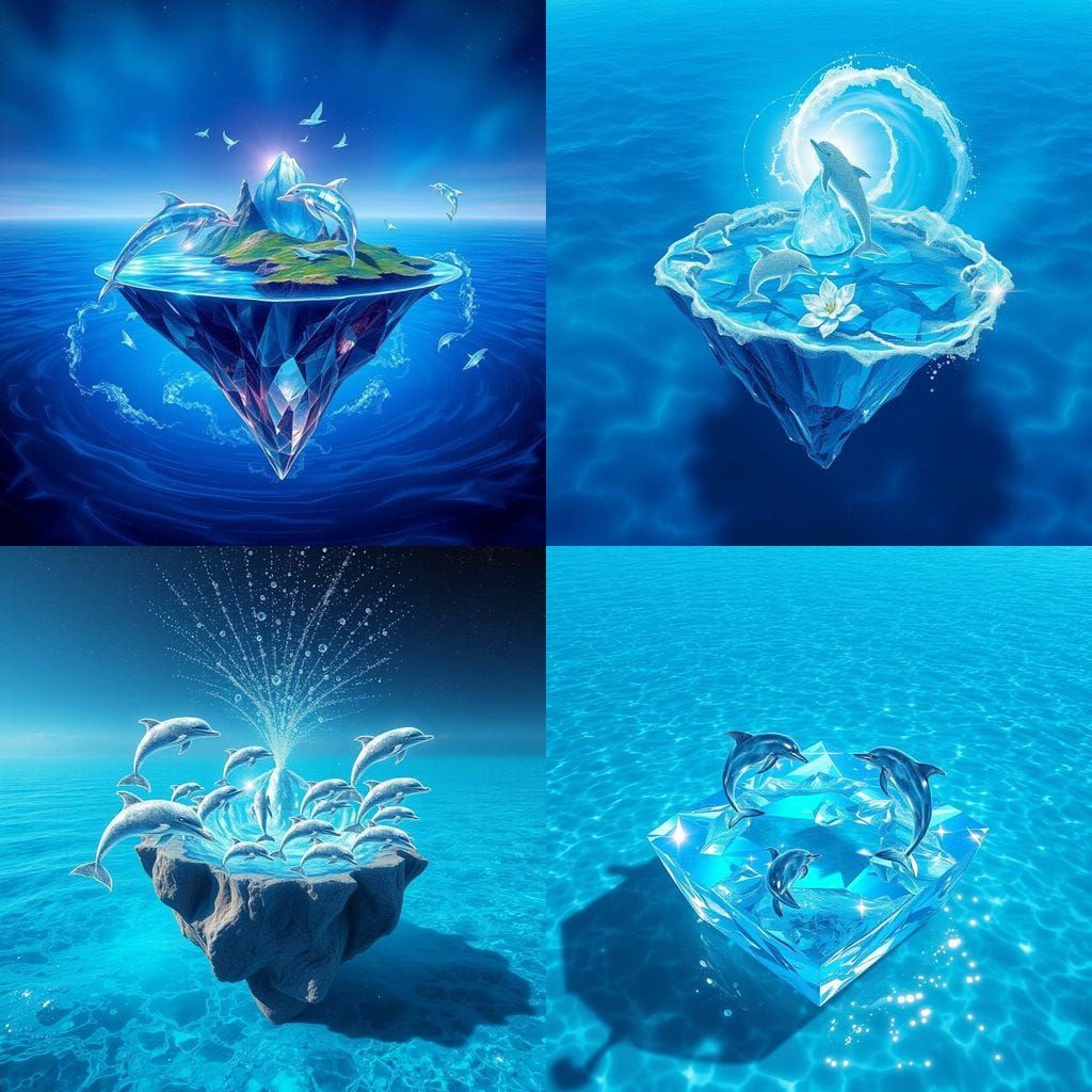 Water Island Oasis with Diamond Dolphins in Astral Cosmic Sc...