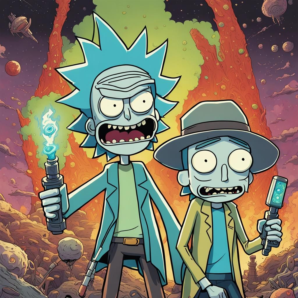 Rick and Morty Comic Art in Jamie Hewlett Style