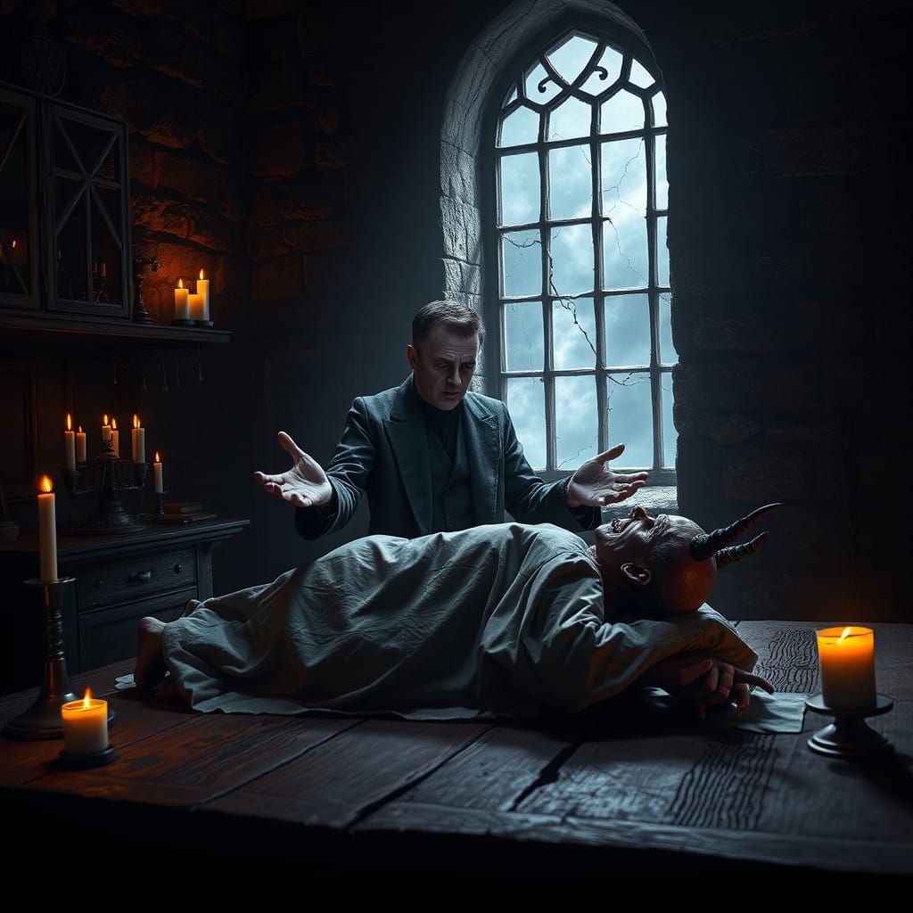 Victor Frankenstein's Haunting Laboratory Scene