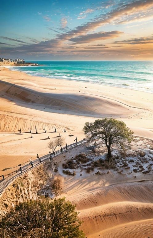 Surreal Desert Oasis with Red Roses