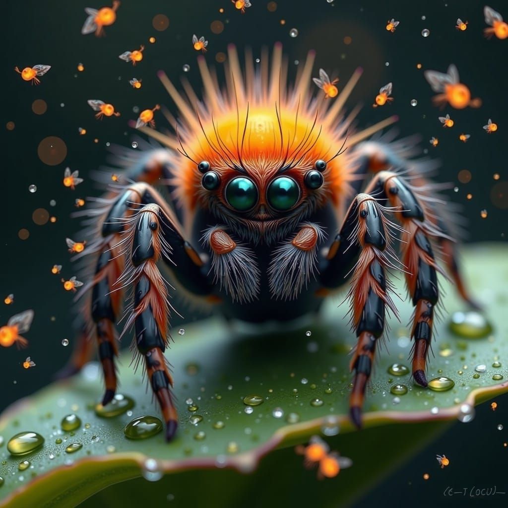 Fuzzy Jumping Spider with Expressive Eyes