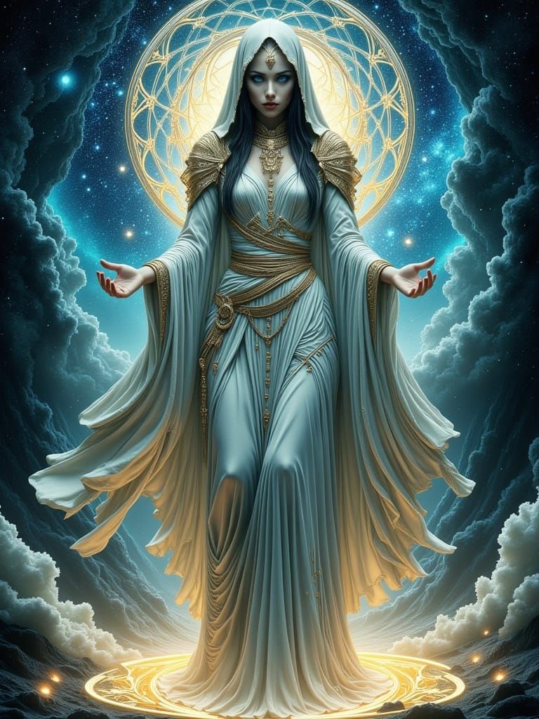 Mystical Sorceress Radiating Power in Dark Fantasy