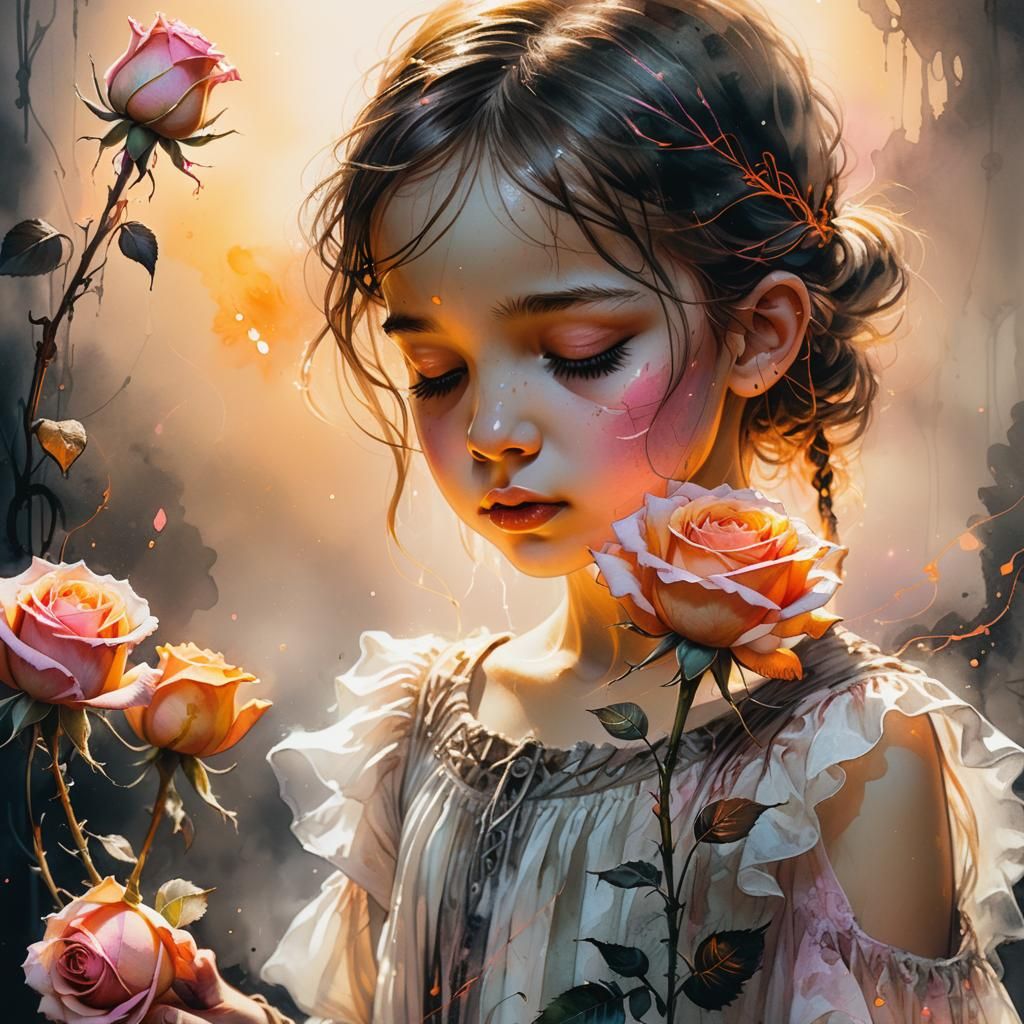 Dark Fantasy Portrait: Girl Smelling Rose