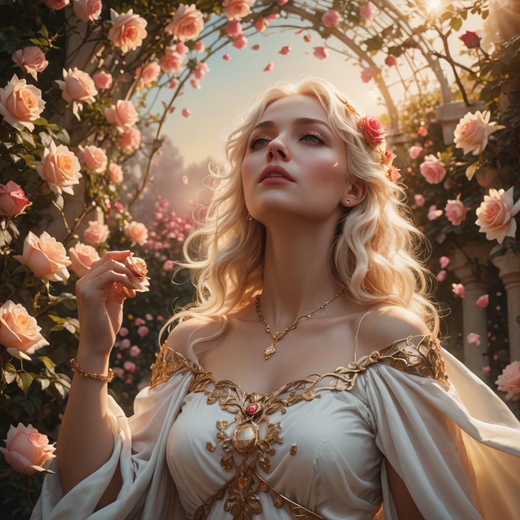 Platinum Goddess in Rose Garden: Digital Matte Painting