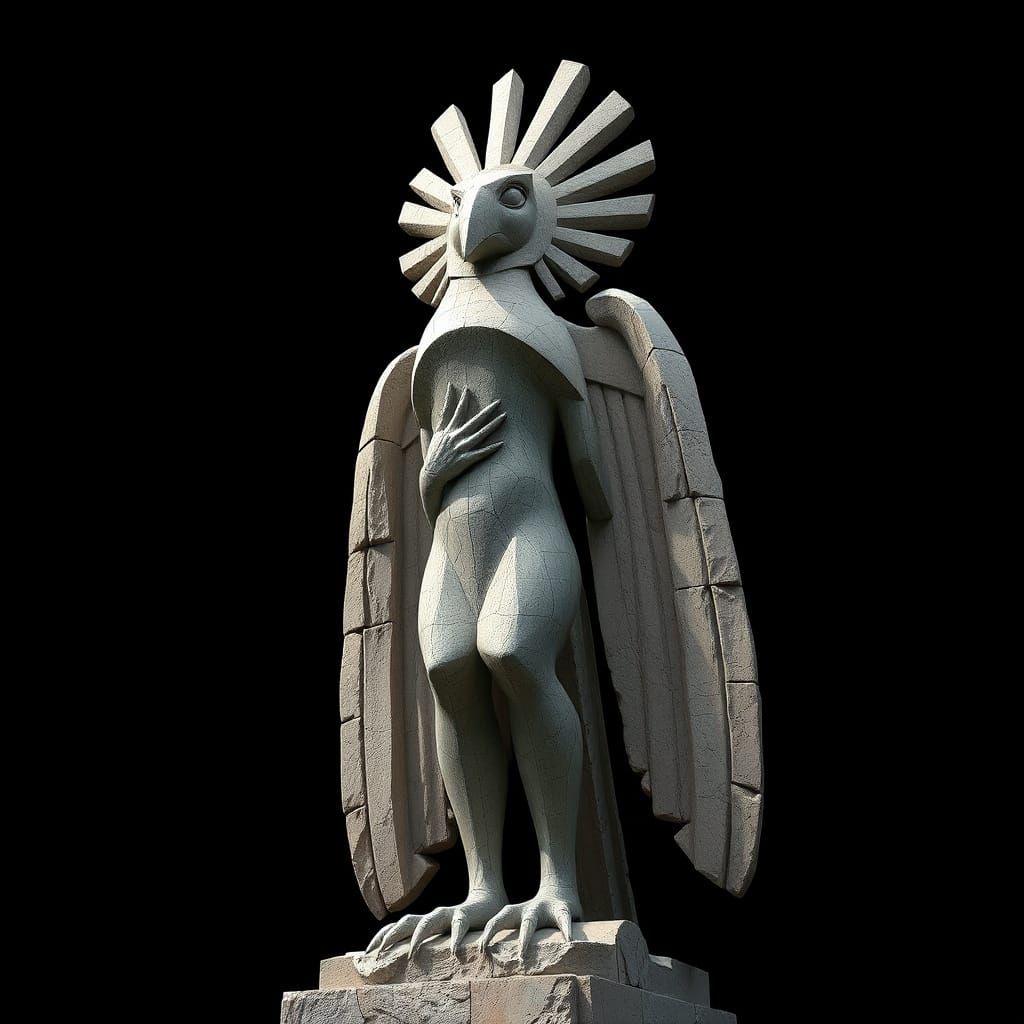 Cubist Bird Goddess in Brutalist Stone