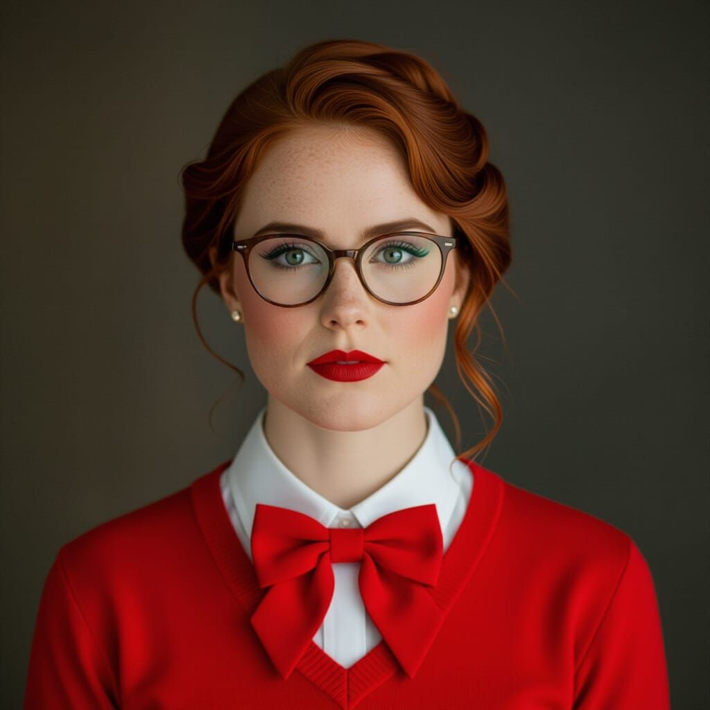 Cinematic Portrait of Woman with Red Bowtie