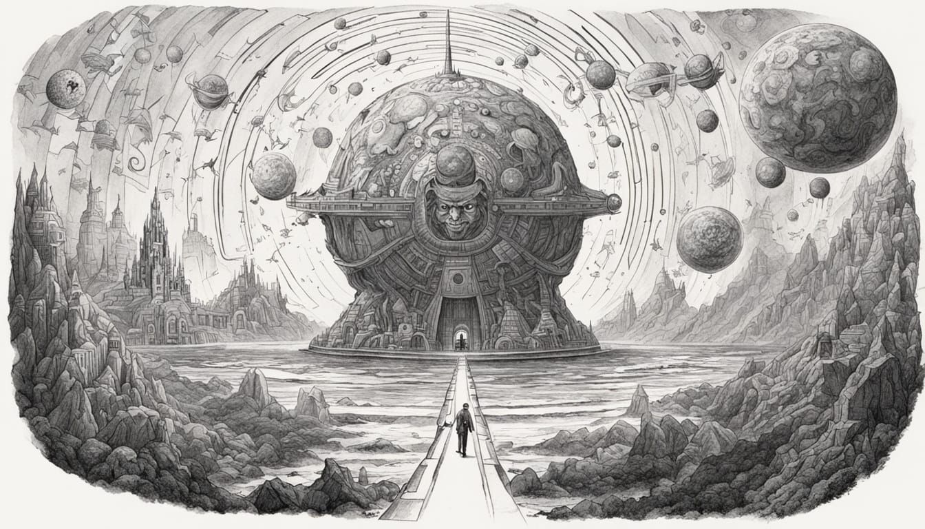 The Microcosmic God in a Futuristic Landscape