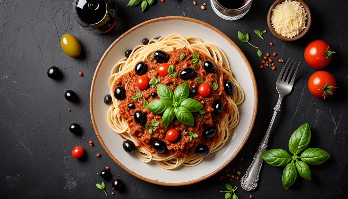 Italian Still Life with Fresh Pasta and Wine