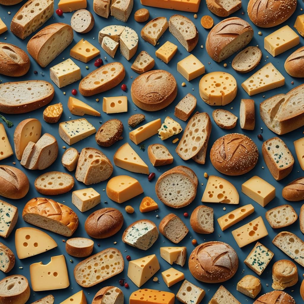 Hyperrealistic Double Exposure: Bread and Cheese Duality