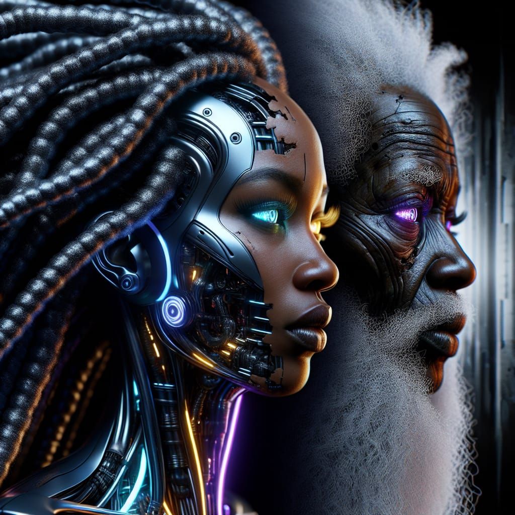 Afrofuturistic Split-Screen: Cyborg to Ancient Woman