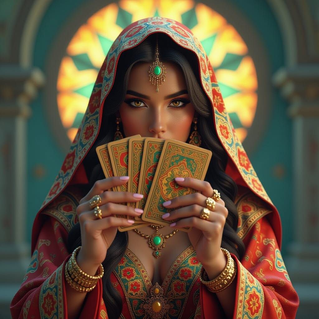 Latina Fortune-Teller with Tarot Cards in Digital Art