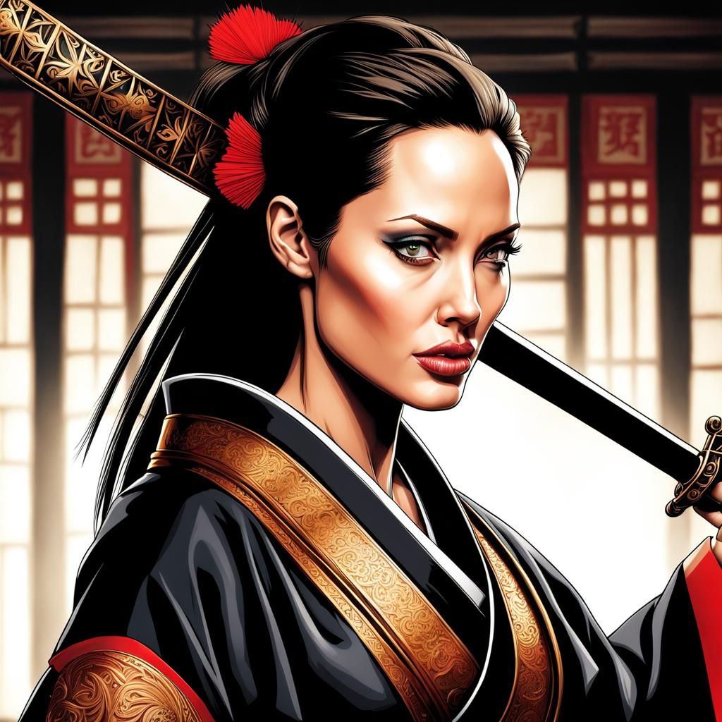 Angelina Jolie as Samurai with Magic Effects