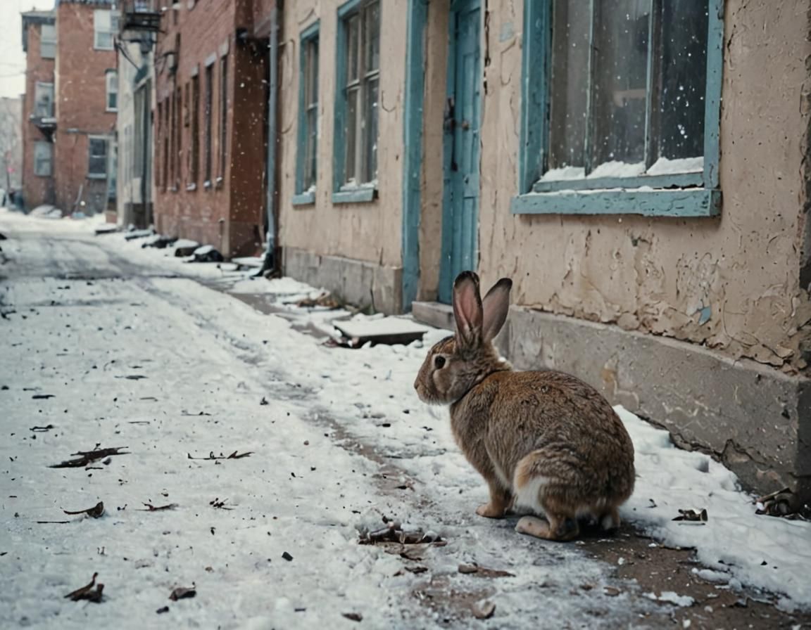 Lone Rabbit Wanders a Frozen Post-Apocalyptic Landscape in C...