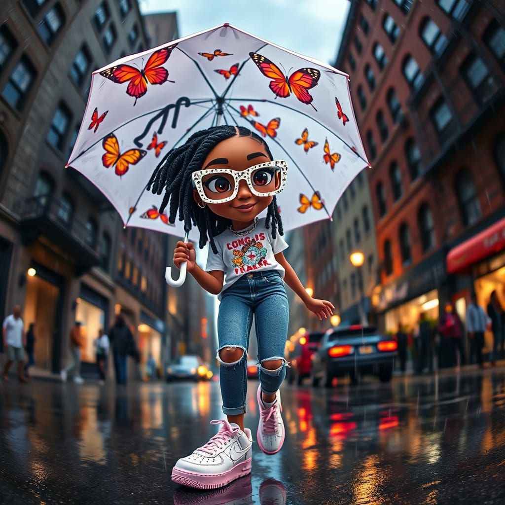 Vibrant Cartoon Portrait of a Dancer in NYC