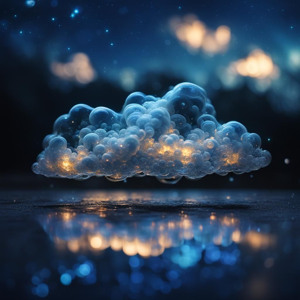 Bioluminescent Lightning Inside Floating Glass Cloud