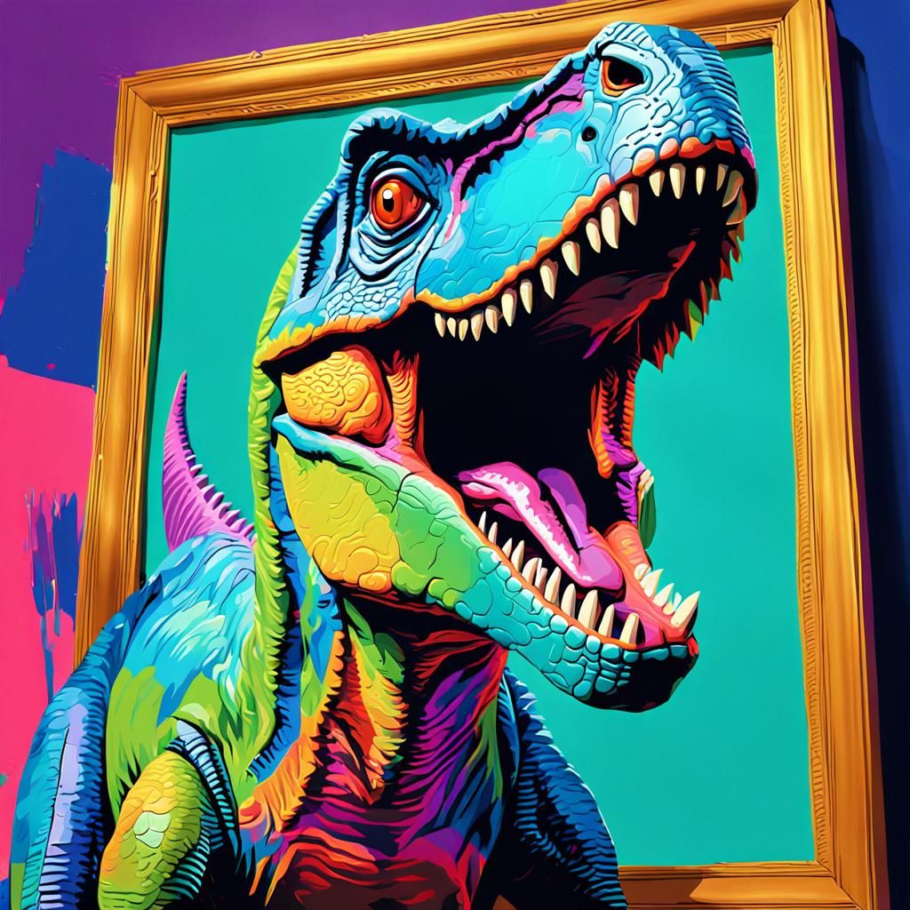 Dinosaur Pop Art Explosion in Warhol Style
