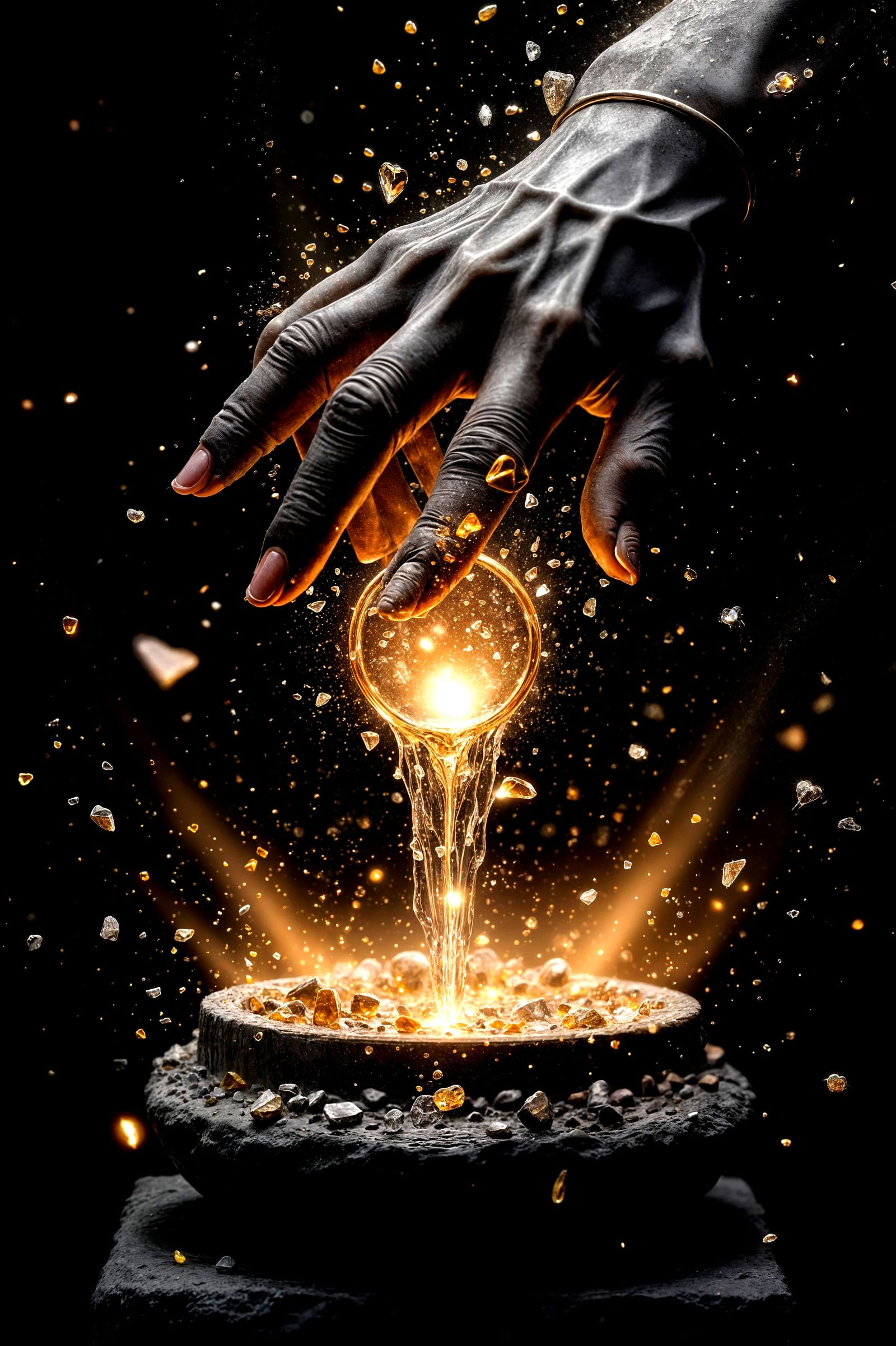 Hyper-Realistic Graphite Portrait of Figure Grasping Crystal...