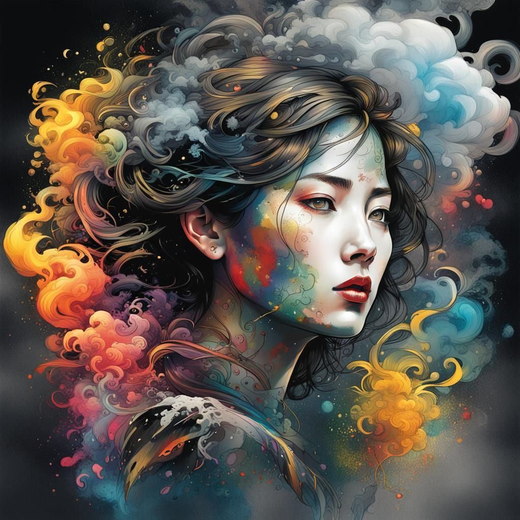 Beautiful Woman Portrait in Yoshiitaca Amano Style