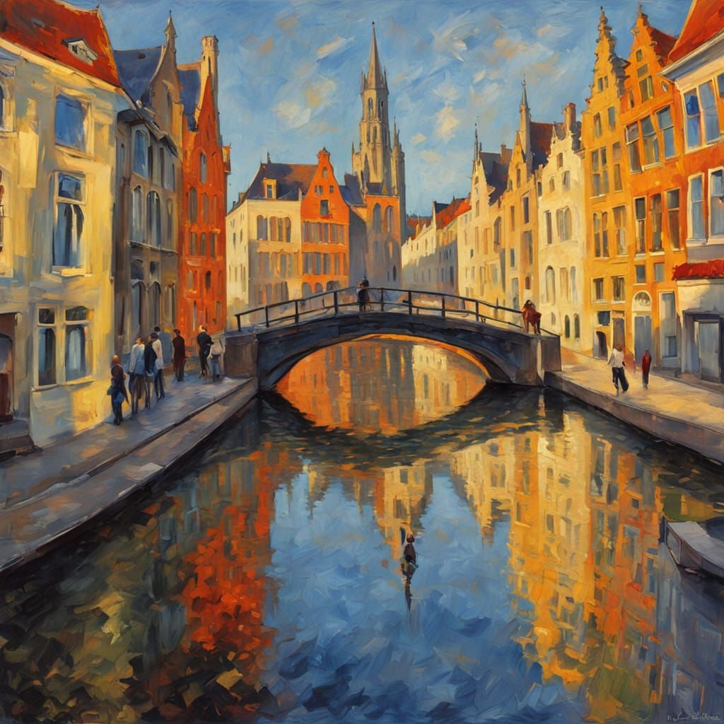 Gent, Belgium in Vibrant Neo-Impressionist Style