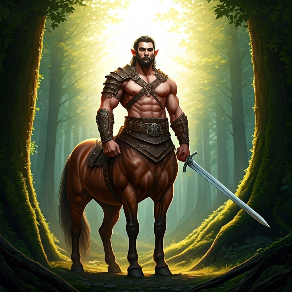Centaur Warrior in Forest Sunlight
