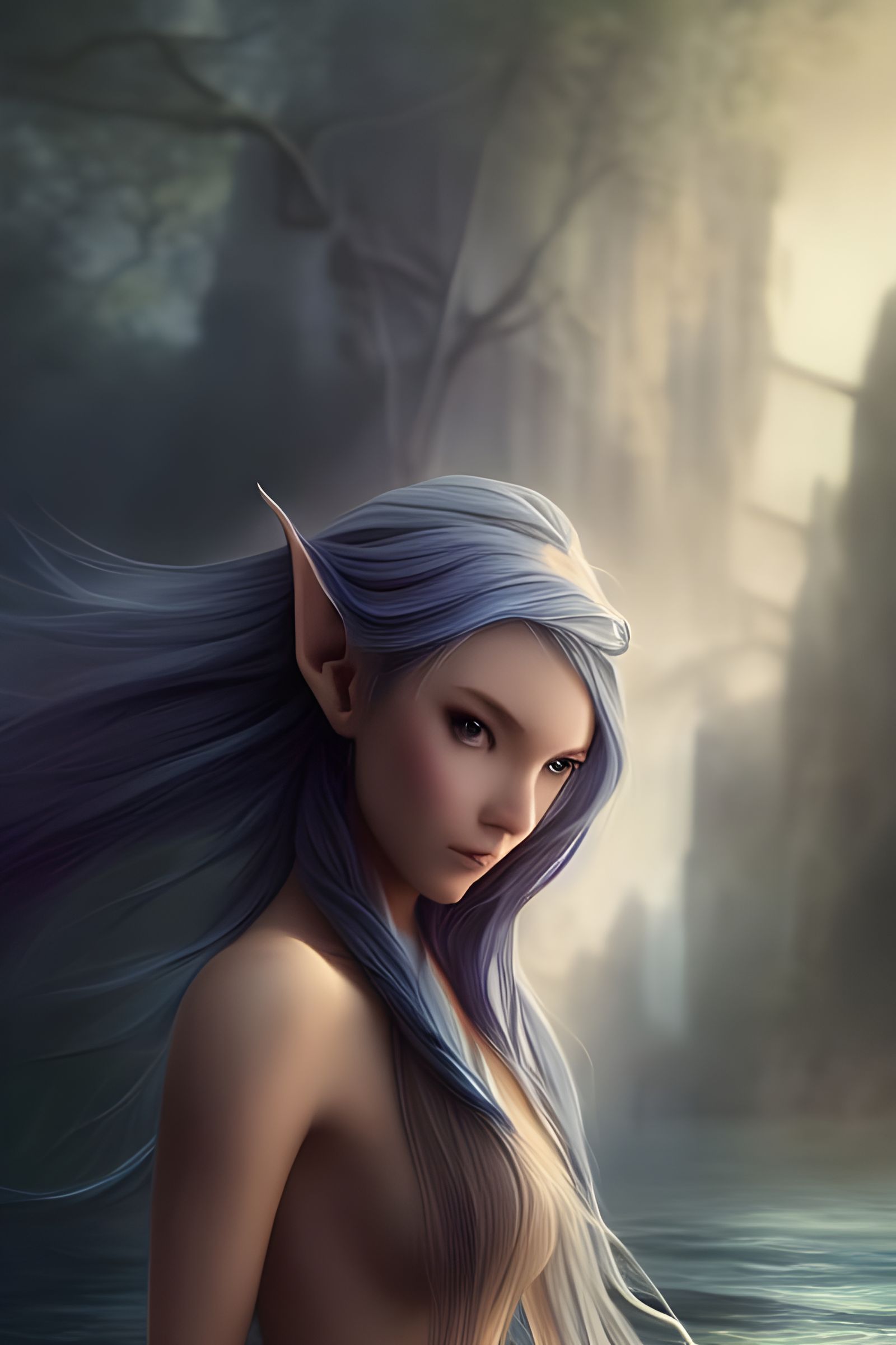 Beautiful Water Elf Goddess in Hyper-Realistic Style